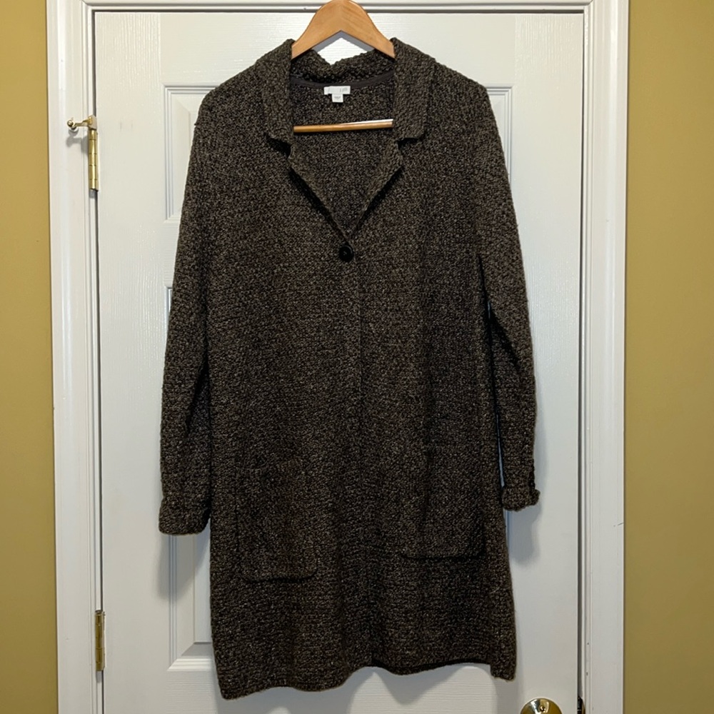 J. Jill L duster length cardigan grey/brown with pockets.